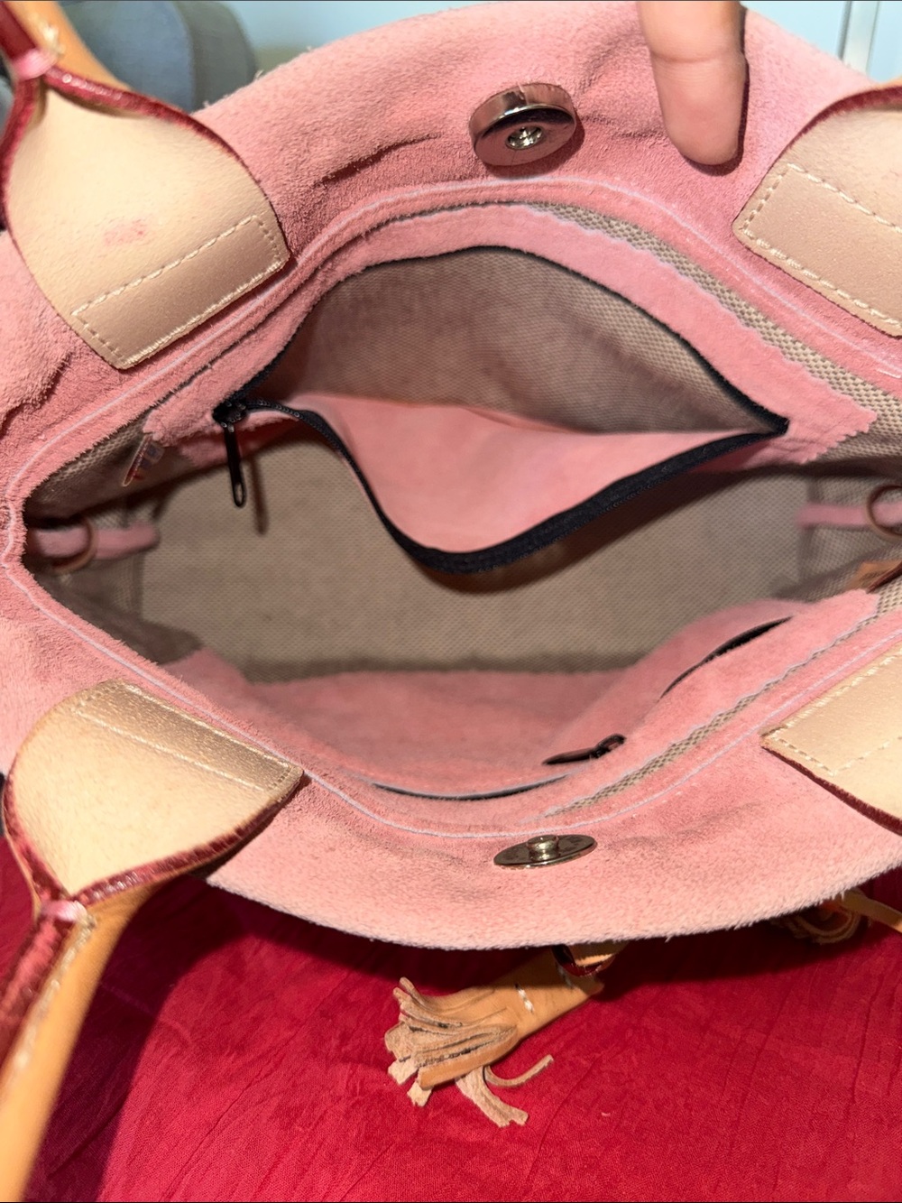 Dooney & Bourke Dusty Rose Suede Tote with Tan Leather Trim - Picture 9 of 16